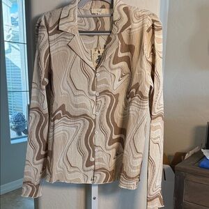 EASEL LOS ANGELES Brown and Cream Abstract Button Down Shirt